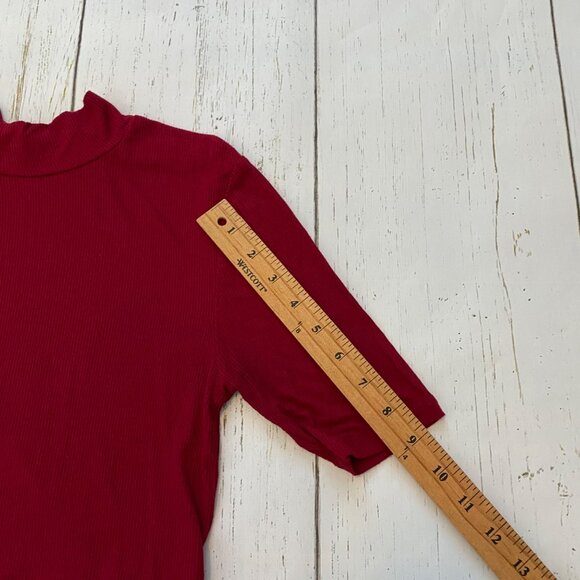 Cotton On Deep Red Ribbed Mock Neck Short Sleeve Crop Top - Picture 5 of 9